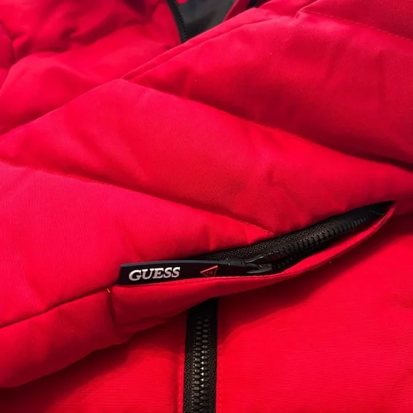 GUESS Quilted Red Jacket with Black Details - Picture 3 of 11